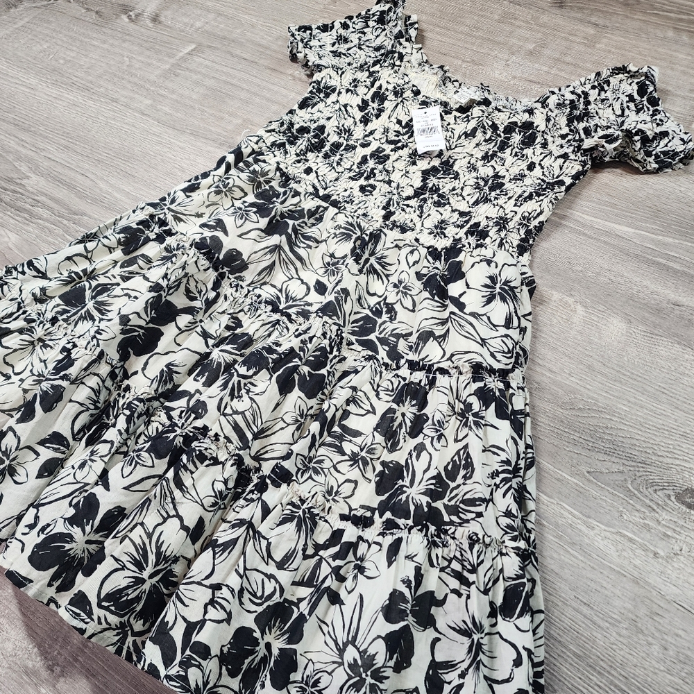 AMERICAN EAGLE Tropical Floral Hibiscus Tiered Shortsleeve Dress Medium - Picture 2 of 14
